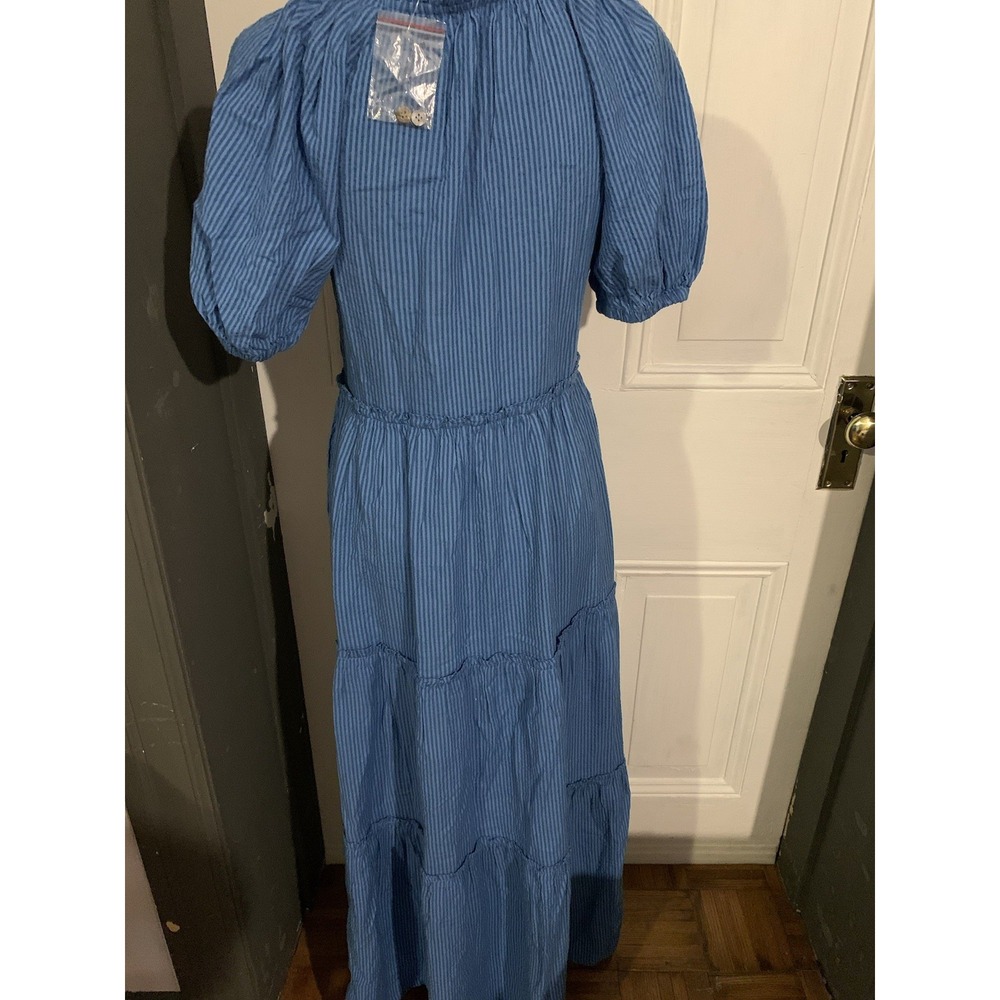 Sundance Topsail‎ Tiered Blue Seersucker Striped Maxi Dress Size Small - Picture 4 of 7